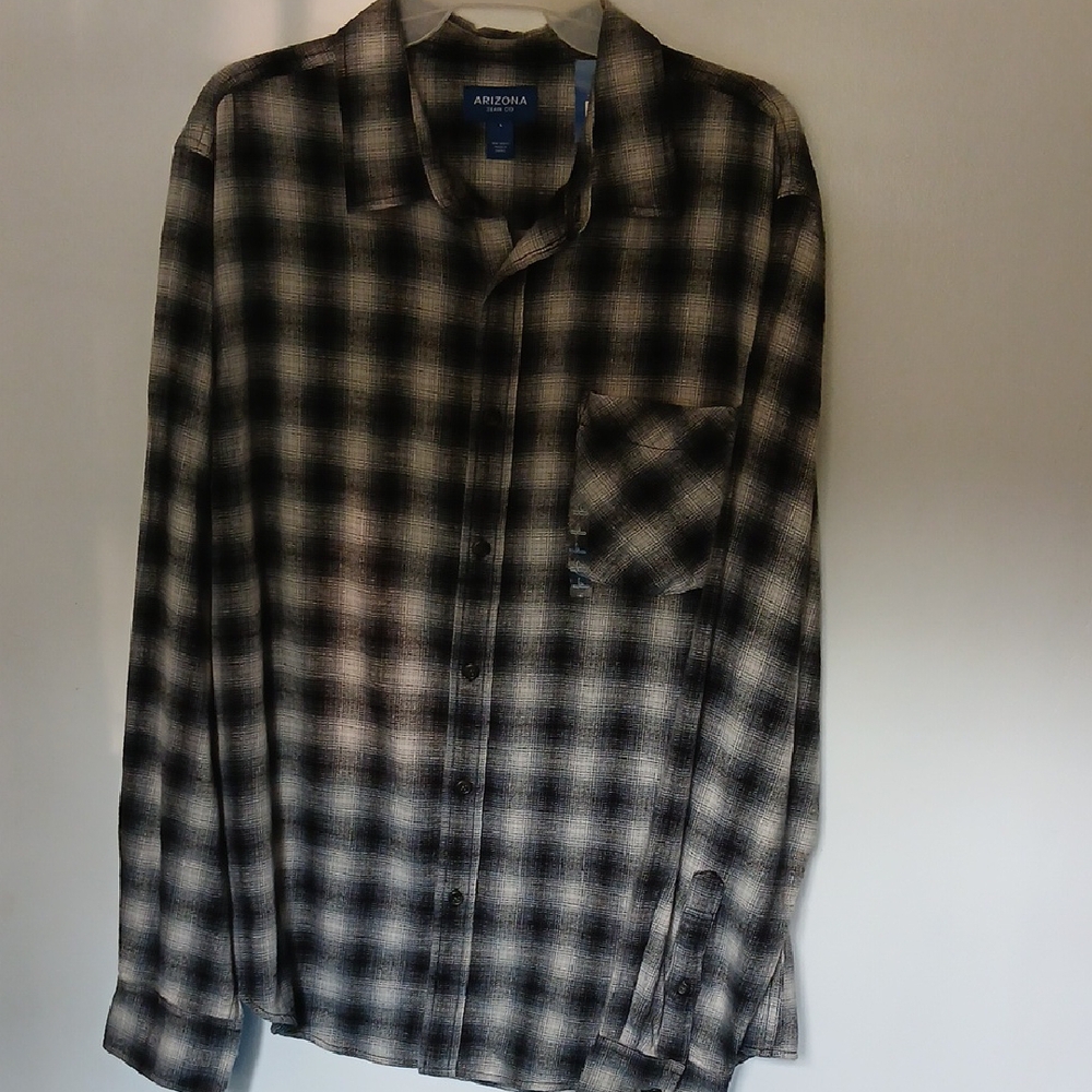 Arizona Jean Company Black and White Plaid Dress Shirt